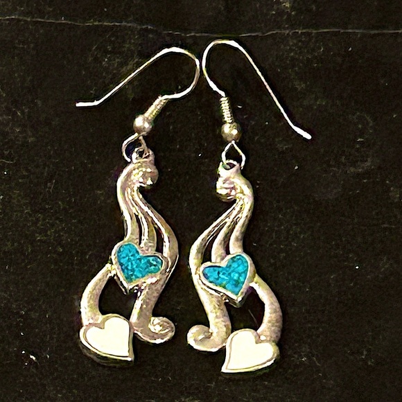 Dancing Music Festival Hearts Earrings Turquoise White Silver Meghan 2025 - Picture 3 of 7